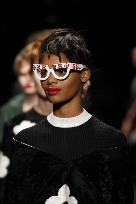 prada ss13, whie glasses with red flower